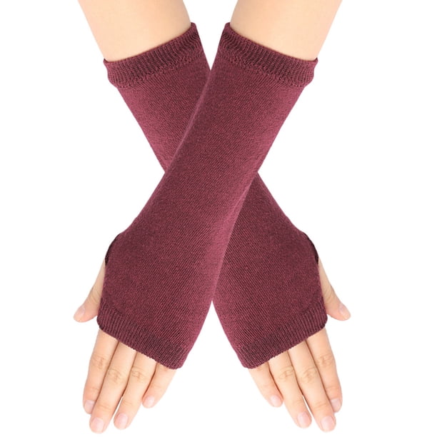 Nvzi Guantes sin dedos Guantes sin dedos de muñeca con orificio para el pulgar Guantes de invierno cálidos sin dedos para hombre - Rojo oscuro