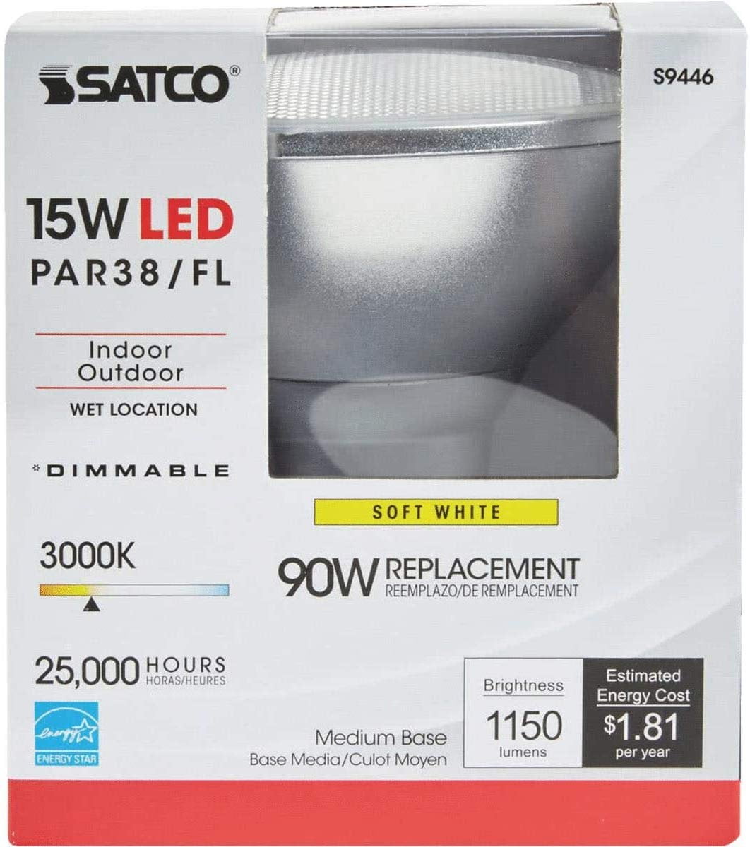 Satco S9446 Par38 LED 3000K 40 Beam Spread Medium Base Light Bulb 15W