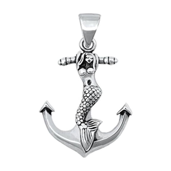 Sterling Silver Siren Mermaid Anchor Pendant Sexy Nautical Charm 925 Jewelry Female Unisex