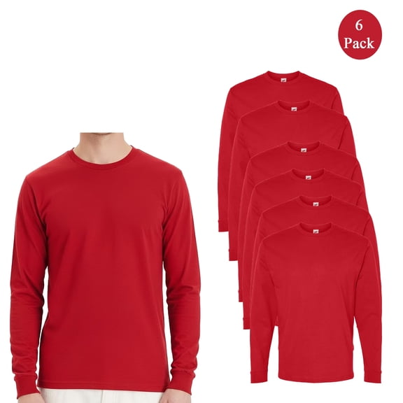 Hanes Men's Essential-T Long Sleeve T-Shirt 6-Pack Crew Neck Casual Athletic Red Color Blank Tee S