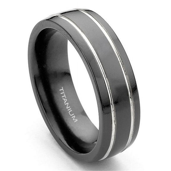 Titanium Kay 7mm Grooved Black Titanium Comfort Fit Mens Wedding Band Ring Sz 11.0