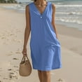 thumbnail image 3 of Efsteb Summer Dresses for Women Beach A Line Dress Casual Sleeveless V-Neck Tank Dress Solid Color Sundress with Pockets (Blue,M), 3 of 6
