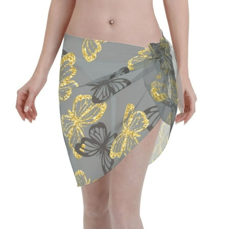 Ocsxa Golden Glitter Butterflies Print Sarong Coverups For Women Bathing Suit Wrap Swimsuit Skirt Beach Bikini Cover Up Swimwear