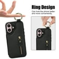 thumbnail image 5 of TECH CIRCLE for iPhone 16 Zipper Pocket Case with Card Holder & Finger Ring, PU Leather Wallet Case Card Slot Magnetic Closure Kickstand Shockproof Protective Women Men Cover,Black, 5 of 8
