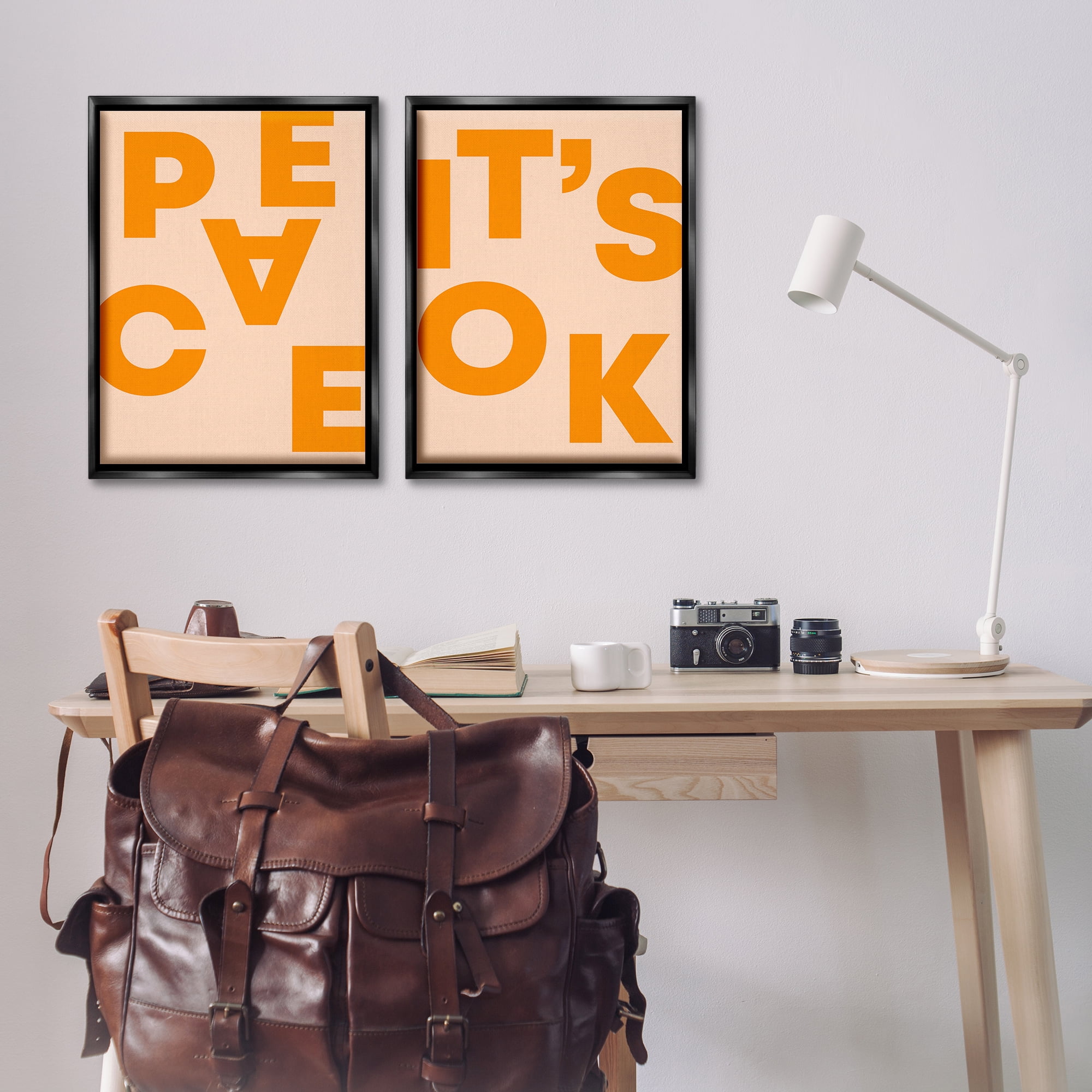 Stupell Industries Peace It's Ok Orange Text & Numbers Painting Black Floater Framed Canvas Art Print Wall Art, 21 x 31, Set of 2