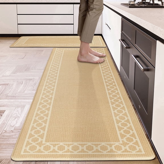 Soulgenix Kitchen Mats Set, 2 Pcs Kitchen Rug 17.3"×29" 17.3"×59", PVC Water Resistant Non-Slip Mats and Rugs for Comfort Standing, 0.4" Thick Anti-Fatigue Rugs for Kitchen Floor/Sink/Laundry Room