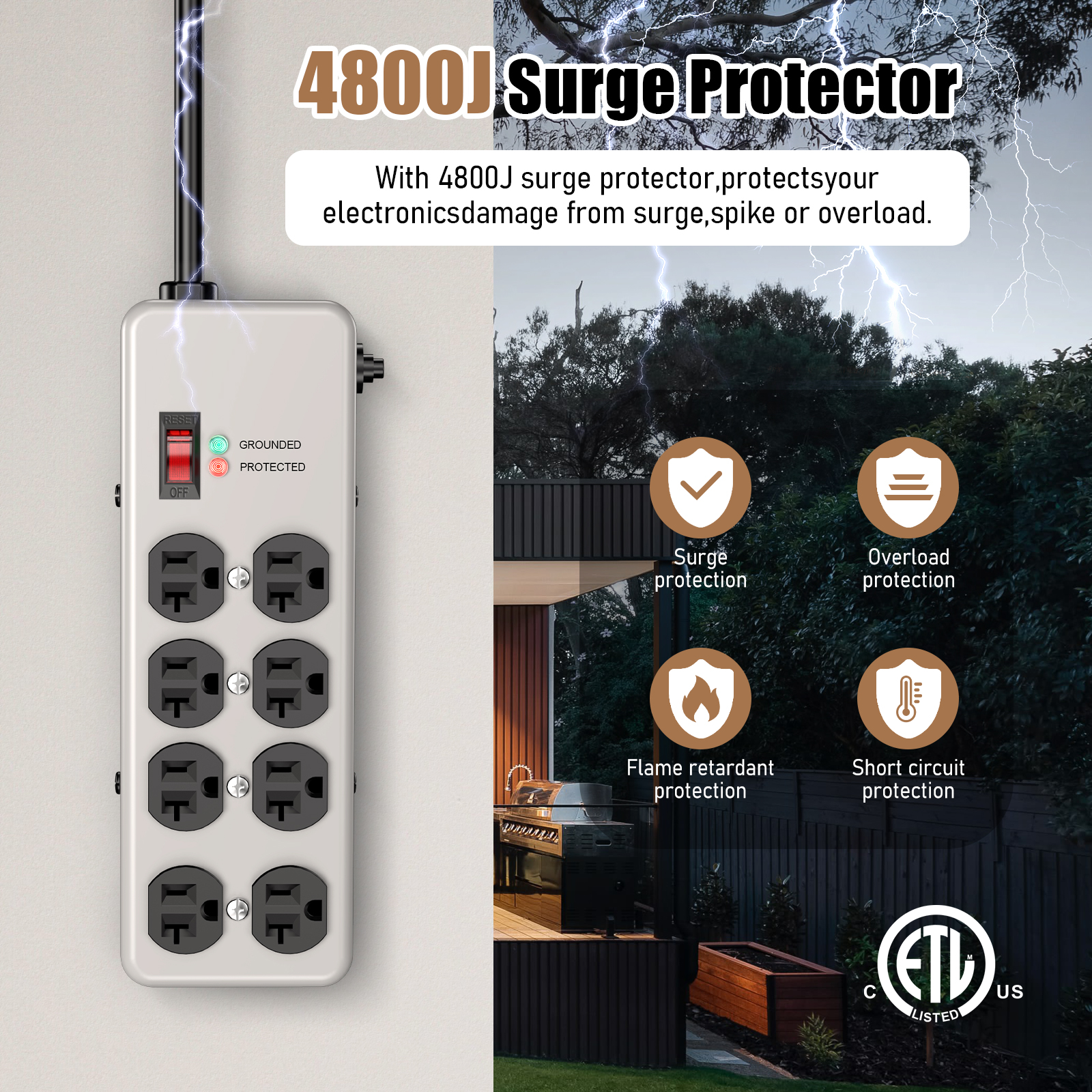 VILONG 20 Amp Heavy Duty Power Strip with 8 Outlets photo 6