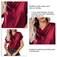 thumbnail image 4 of Blusa con cuello en V y manga corta con un solo pecho, color puro, blusa holgada y ajustada para mujer, color burdeos M, 4 of 5