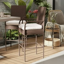 Prime Garden 46 inches Height Patio Bar Stools Set of 2 Wicker Rattan Chairs Steel, White