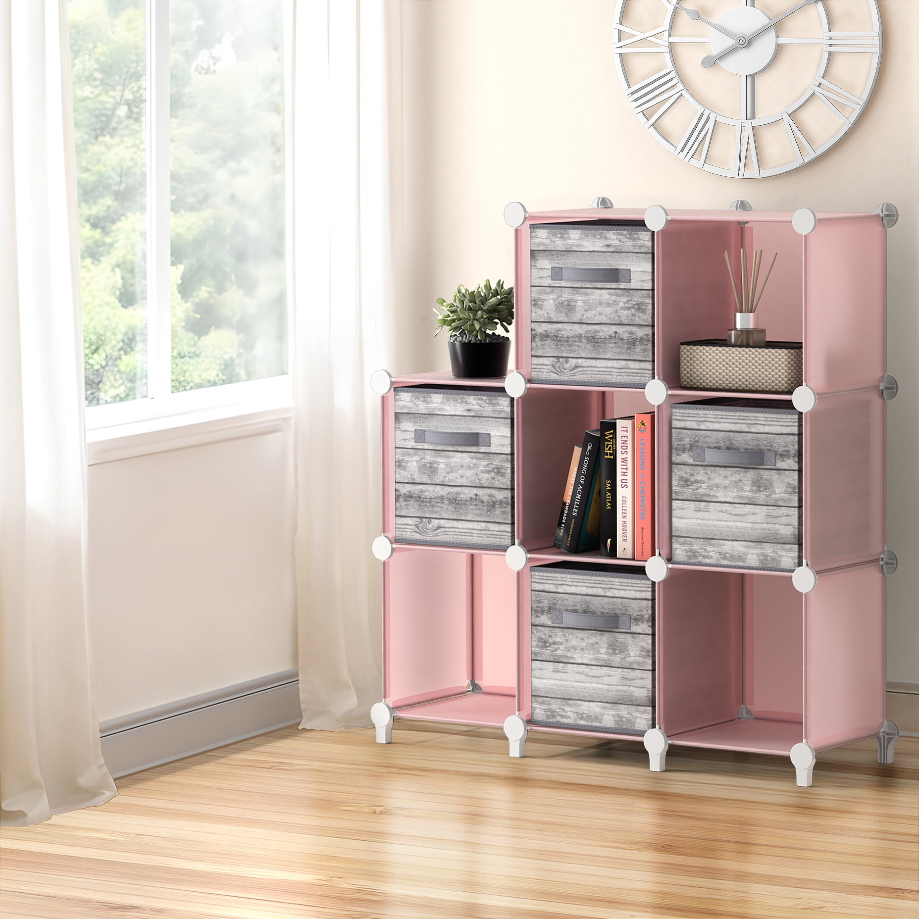 Sorbus 4-Cube Storage Organizer, Waterproof Cubby Shelf for Closet & Bedroom, Pink