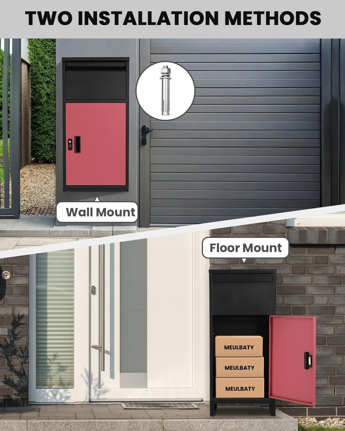 Lilypelle Outside Package Delivery Boxes , 17" x 12" x 34" Large Galvanized Steel Wall and Floor Mount Locking Mailbox, Anti-Theft Delivery Box for Porch, IPX3 Waterproof