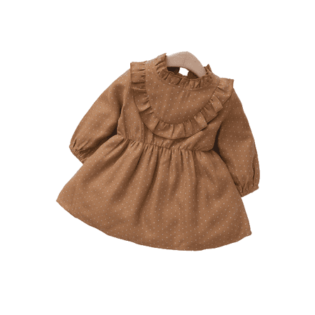 

Mikrdoo Baby Girls Dress Wave Point 18 Months Girls Lotus Leaf Collar 24 Months Girls One Piece Winter Dress Brown