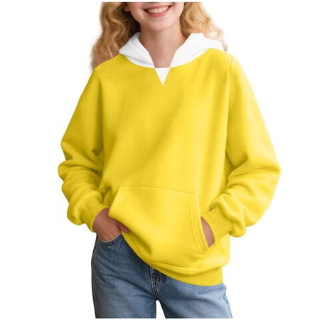 HAOTAGS Teen Girls Boys Hoodie 2PC(2-15) Long Sleeve Hooded Sweatshirts with Pocket Soft Warm Fall Winter Pullover Top for Kids Yellow Size 5 Years