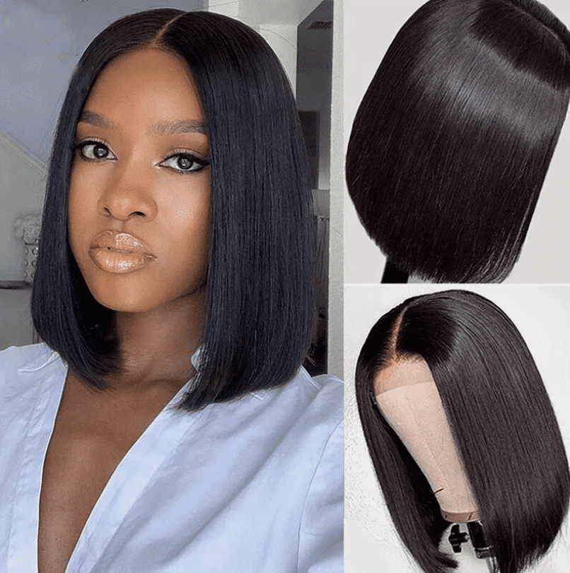 Black Straight Hair Heat Resistant Short Bob Synthetic Lace Front Wigs Glueless