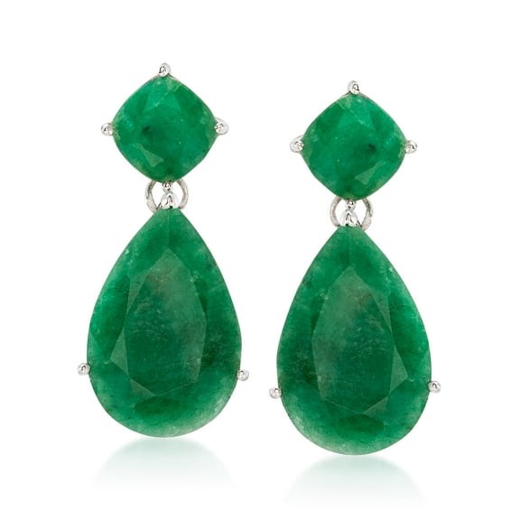 Ross-Simons 19.20 ct. t.w. Emerald Drop Earrings in Sterling Silver, Women's, Adult