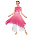thumbnail image 5 of iiniim Girls Praise Dance Outfit Sequin Worship Asymmetrical Tunic with Wide Leg Pants Liturgical Dress Hot Pink 8, 5 of 7