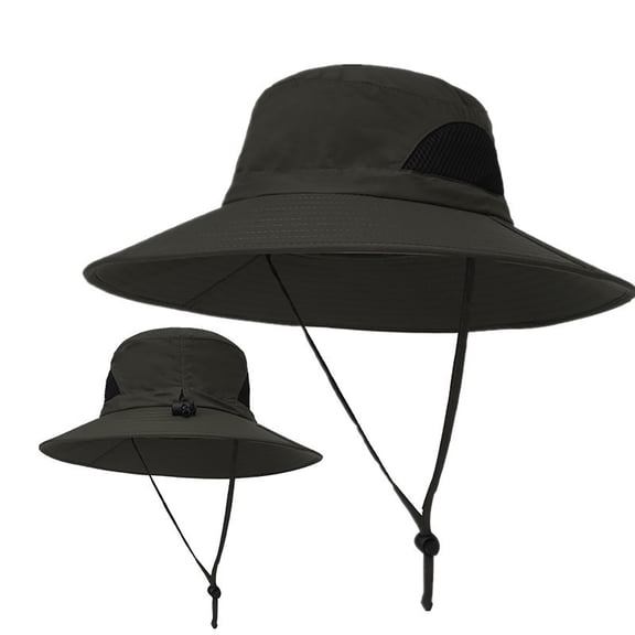 Yuanlong Mens Bucket Hats Outdoor Mesh Wide Brim Sun Hat Solid Color Breathable Travel Fishing Hats