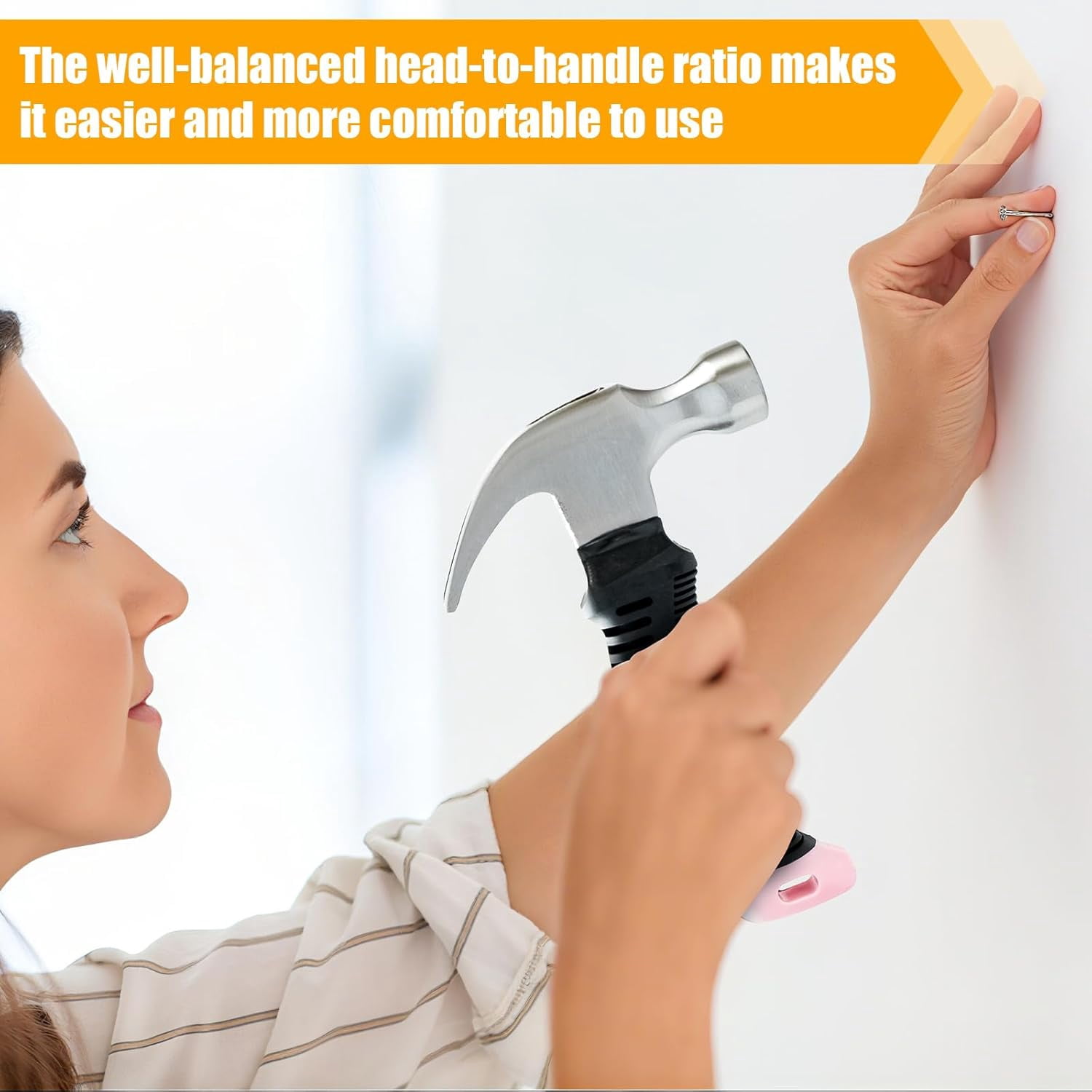 Pink Small Hammer for Picture Hanging Nails Drywall Anchors, Picture Hanging Tool, High Hardness 8oz Claw Hammer With Shock-Absorbing Non-Slip Handle for Kids and Women$$Tools & Hardware Other