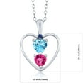 thumbnail image 2 of 925 Sterling Silver Swiss Blue Topaz Pink Created Sapphire and Blue Created Sapphire Pendant Necklace for Women (1.06 Cttw, Gemstone November Birthstone, Heart 5MM and 4MM, with 18 inch Silver Chain), 2 of 3