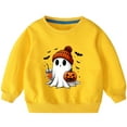 thumbnail image 3 of Odeerbi Toddler Boys Girls Halloween Ghost Crewneck Sweatshirts Fall Winter Cotton Sweatshirt Toddler Kids Cute Solid Color Halloween Long Sleeve Sweatshirts Top Toddler Clothes Yellow, 3 of 8