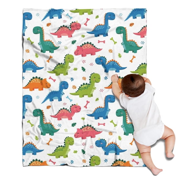 White Dinosaurs Bones Plants Pattern Blanket,Comfortable Soft Flannel Throw Blanket,All Season,Warm Lightweight Blankets for Sofa Bed Couch Living Room Chair,30"x40"