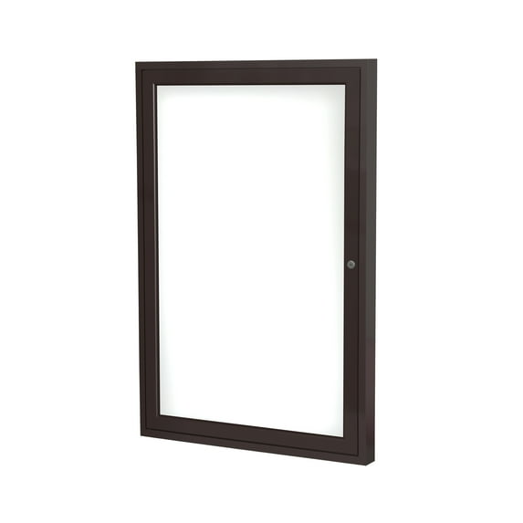 PB13624M-M1 Ghent 1 Door Enclosed Porcelain Magnetic Whiteboard with Bronze Frame Wall Mounted Markerboard, 3'H x 2'W