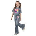 thumbnail image 3 of Rhuody Ensembles pour Fille Rentrée des Classes Imprimés de Dessins Animés Ensemble de Survêtement à Manches Courtes Hauts à Col Rond Pantalons Évasés Coupe Décontractée Vêtements de Printemps Gris 7-8 Ans, 3 of 5