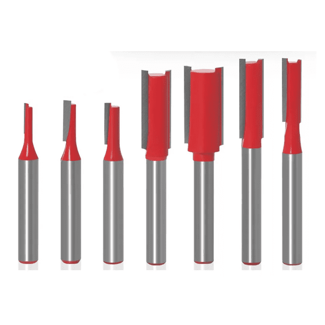 Set Para Madera De 1/4 D Corte Recto Broca-fresa Router 7 pcs, Rojo/Plata