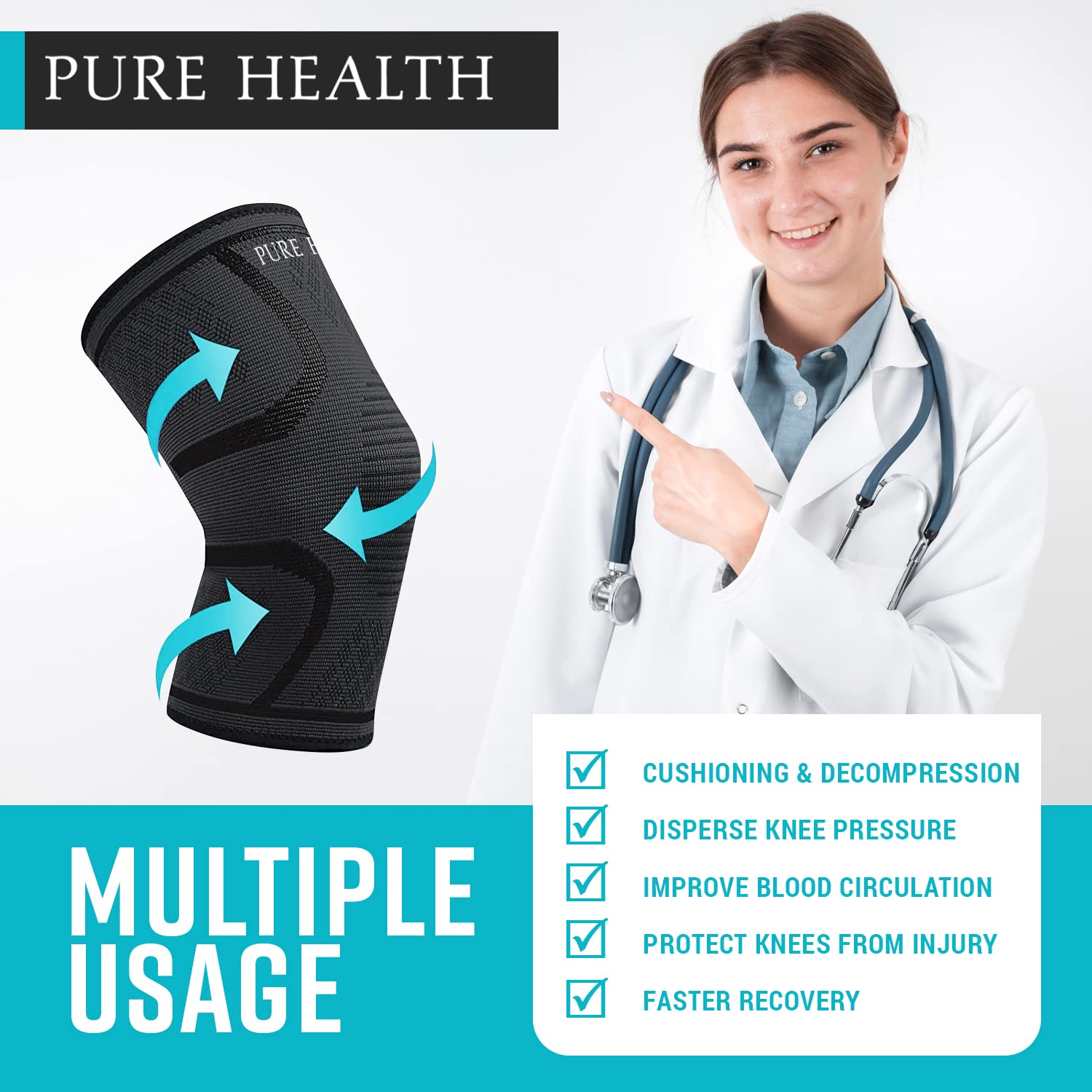 Knee Support Brace Compression Sleeve For Arthritis, Joint Pain, Ligament Injury, Meniscus Tear, ACL, MCL, Tendonitis, Pain Relief (Pack 1 Medium)