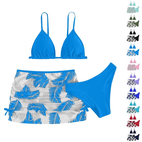 Bigetiay Girls 2 Piece Swimwear Tropical Print Bikini Set with Cover up Skirts, Size 6-7 Years