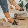 thumbnail image 3 of Wedges Heels for Women Espadrilles Platform Sandals Open Toe Splice Band Buckle Ankle Strap Summer Pumps Shoes Black Size 7, 3 of 5