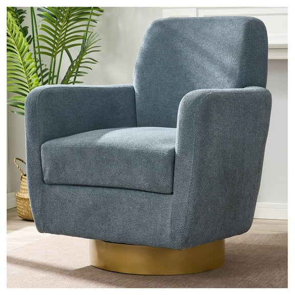 Swivel Armchair - 360° Rotating Accent Chair, Cotton Linen Fabric, Ergonomic Design - Living Room, Bedroom - Blue