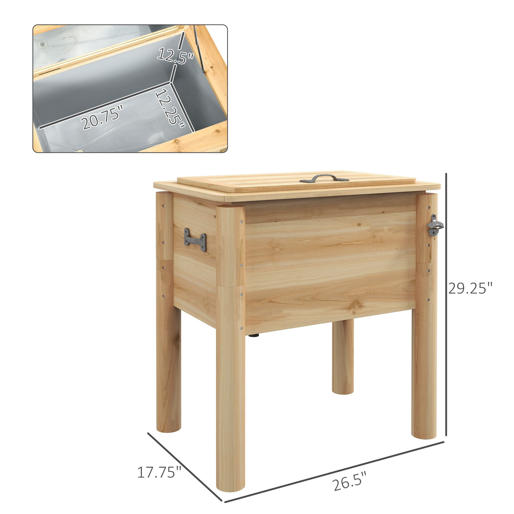 Portable Wooden Beverage Cooler with Bottle Opener, 54 Quart Outdoor Drink Cooler for Pool, Deck, Backyard & Tailgate Parties, Natural Finish