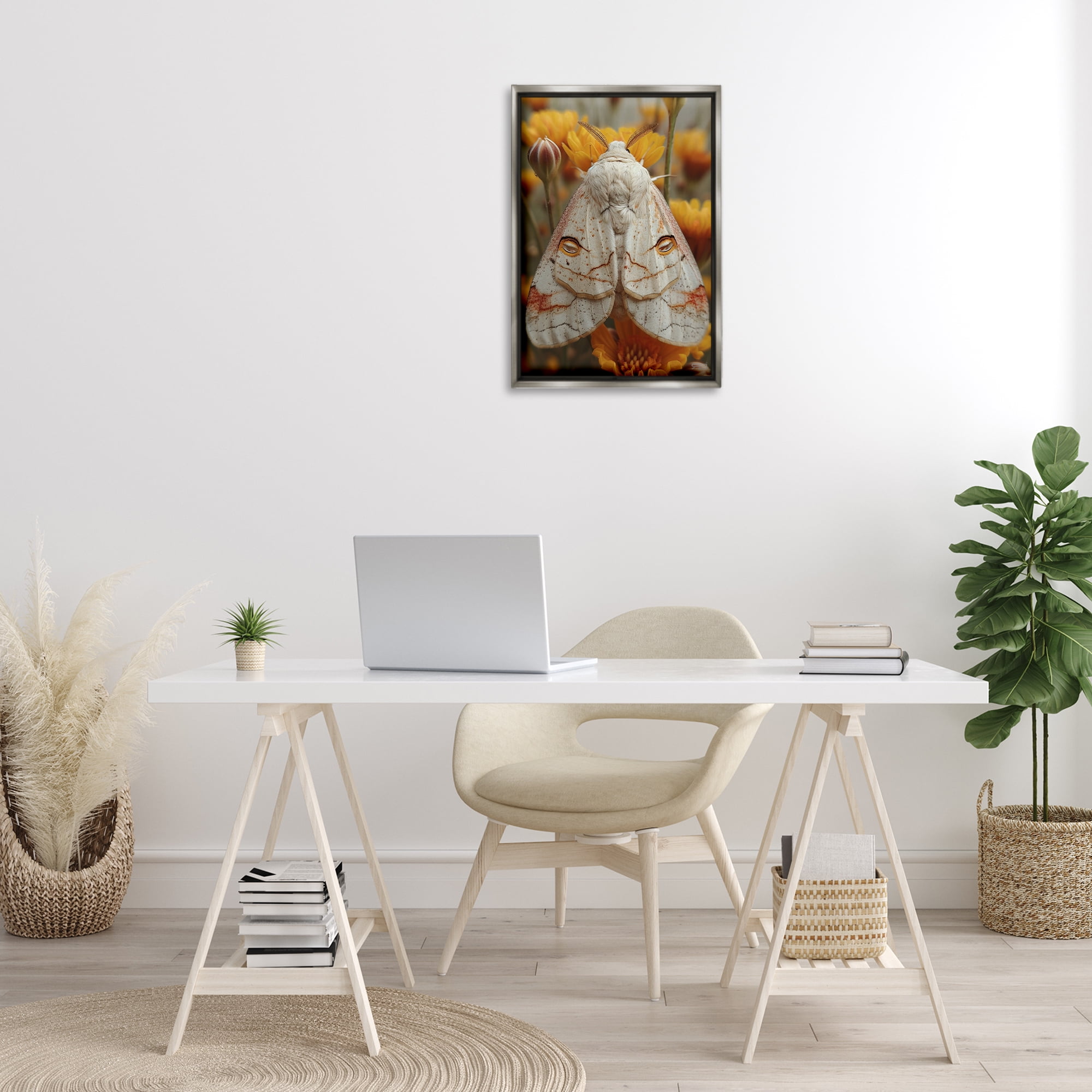 Stupell Industries Delicate Luna Moth Animals & Insects Painting Gray Floater Framed Canvas Art Print Wall Art, 17 x 25