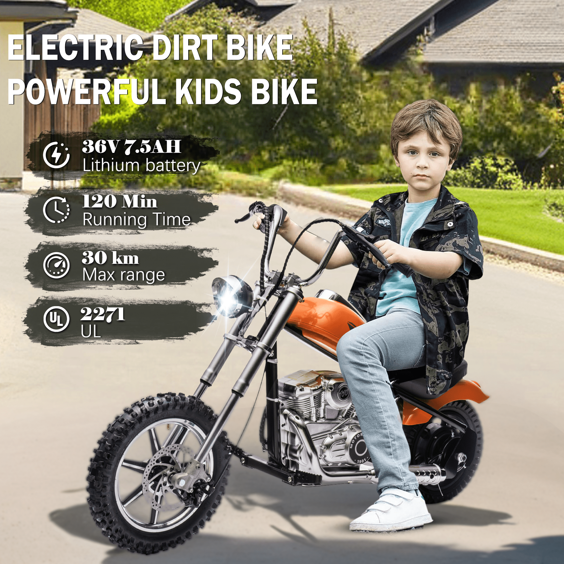 NEECHIPRO 36V Ride on Electric Dirt Bike for kids, 350W Electric Motorcycle with Headlights,14 MPH, Orange