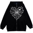 thumbnail image 1 of 2023Y2K Sudadera gótica oscura con cremallera de telaraña, sudadera con capucha de lana de estilo americano para otoño e invierno, prendas de vestir exteriores holgadas de estilo milenario, 1 of 4