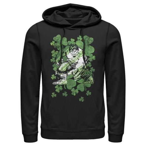 Men's Marvel St. Patrick's Day Hulk Clover Field Pull Over Hoodie Black 3X Large
