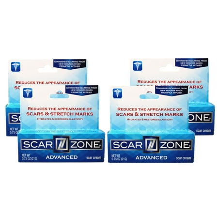 4 Pack - Scar Zone Advanced Scar Cream - Intensive Scar Removal for New & Old Scars, Fades Stretch Marks, Burns, & Surgical Scars 0.75 oz