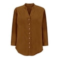 thumbnail image 5 of Outfmvch Cotton Button Down Shirts for Women V Neck Casual Summer Collared Tops Linen Tops for Women Boho Linen Shirts for Women Cotton Linen Roll Up Short Sleeve Brown 4XL, 5 of 5