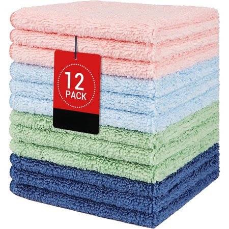 Microfiber Washcloths 12 Pack Highly Absorbent and Soft Face Towel Multi-Purpose Wash Cloths for Bathroom Gym Hotel Spa and Kitchen Multicolor 12x12 Inch