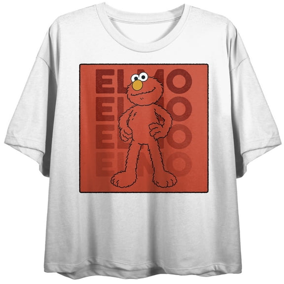 Sesame Street Elmo Repeat Text Women's White Crop T-Shirt-2XL