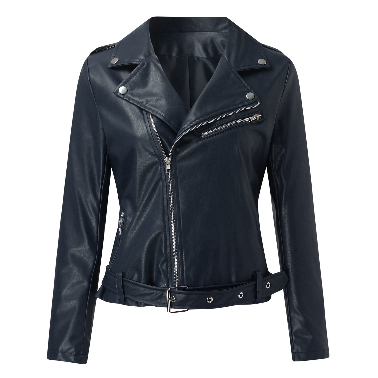 Women Plus Size Fashion Leather Jacket Long Sleeve Zipper Fitted