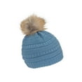 thumbnail image 2 of Gravity Threads Bonnet en Tricot Torsadé avec Pompon en Fausse Fourrure, Denim, 2 of 2