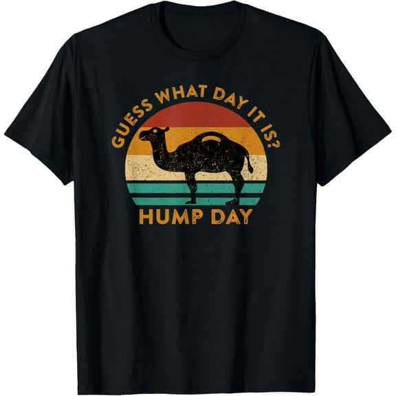 Guess What Day It Is Hump Day Funny Wednesday Camel Meme T-ShirtMen's and women's gift, black and white T-shirt, size: Extra large S-4XL