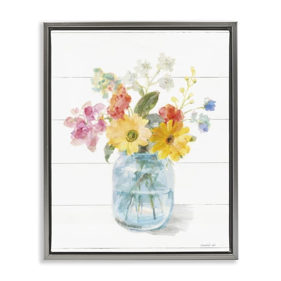 Stupell Industries Farmhouse Bright Country Florals Bouquet Gray Floating Frame Canvas Art, 17 x 21, by Danhui Nai