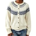 thumbnail image 2 of Sweater for Women Crew Neck Button Down Cardigan Fair Isle Knit Long Sleeve Relaxed Fit Casual Fall Pullover, 2 of 5