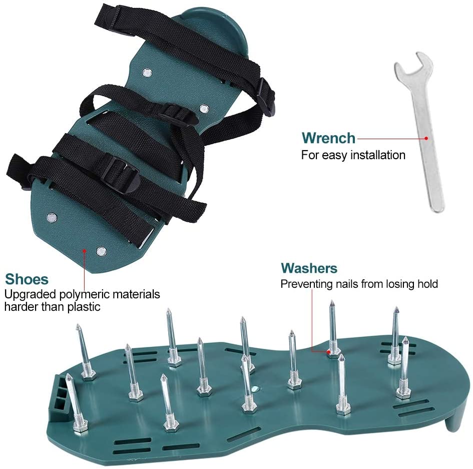 Lawn Aerator Shoes with 26 Spikes, Adjustable Sandals, 4 Straps