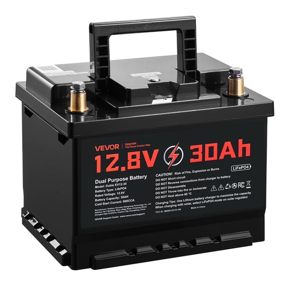 VEVOR 12V 30Ah Dual Purpose LiFePO4 Lithium Battery, 600 CCA Group 47, Car Start-Stop Lithium-ion Starter Battery Plus Deep Cycle, Built-in Smart BMS