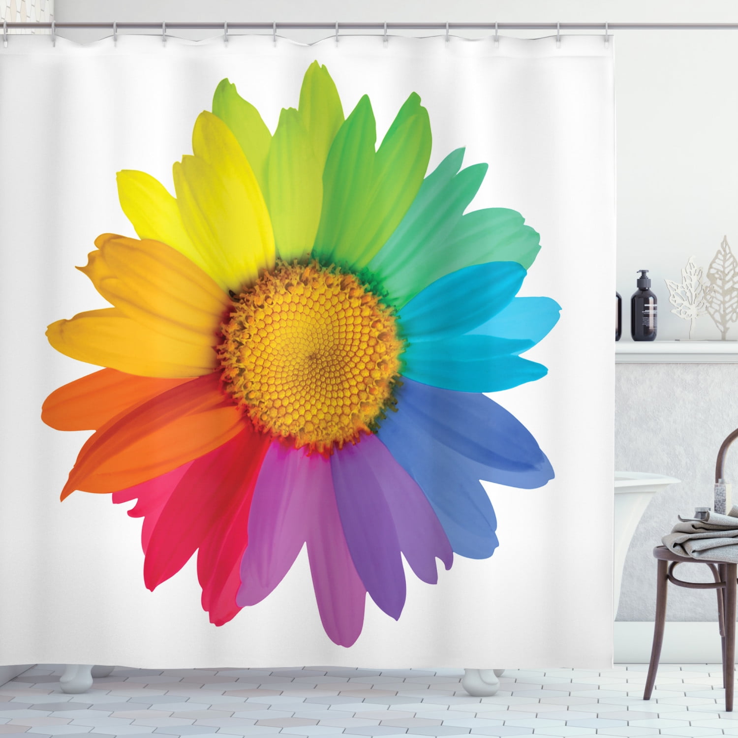 Spring Flowers and Wood Floor Bokeh Background Shower Curtain Set Bathroom Decor 