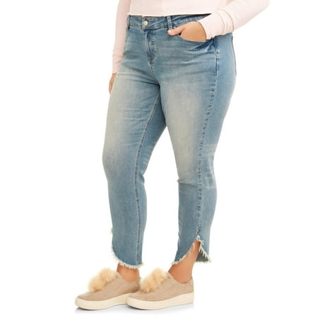 DH by Dollhouse Junior's Plus Angled Fray Hem Skinny Jean